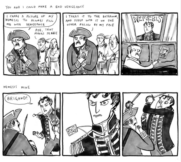 Two Kate Beaton comics about homoerotic rivals